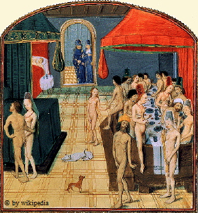 Badehaus mit angeschlossenen Bordellrumen im Paris des 15. Jahrhunderts.