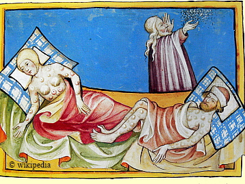 Darstellung der Beulenpest in der Toggenburgbibel um 1411 Darstellung der Beulenpest in der Toggenburgbibel um 1411